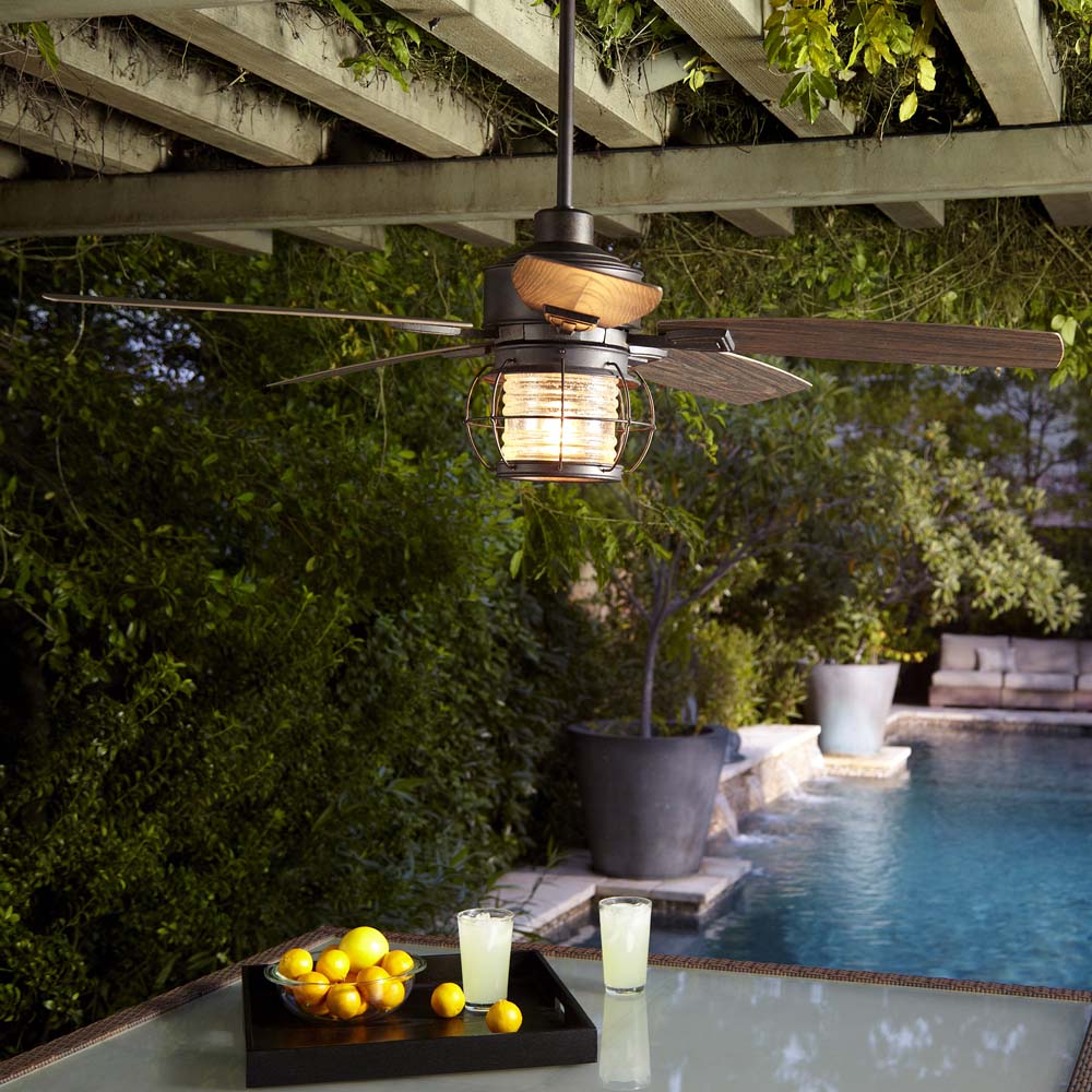 52"W Galveston 1-Light Indoor/Outdoor Ceiling Fan with Light Kit Oiled Bronze