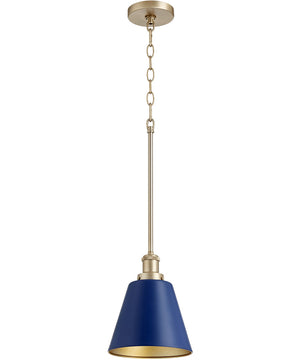 8"W 1-light Pendant Blue w/ Aged Brass