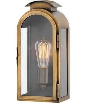 Rowley 1-Light Small Outdoor Wall Mount Lantern in Light Antique Brass