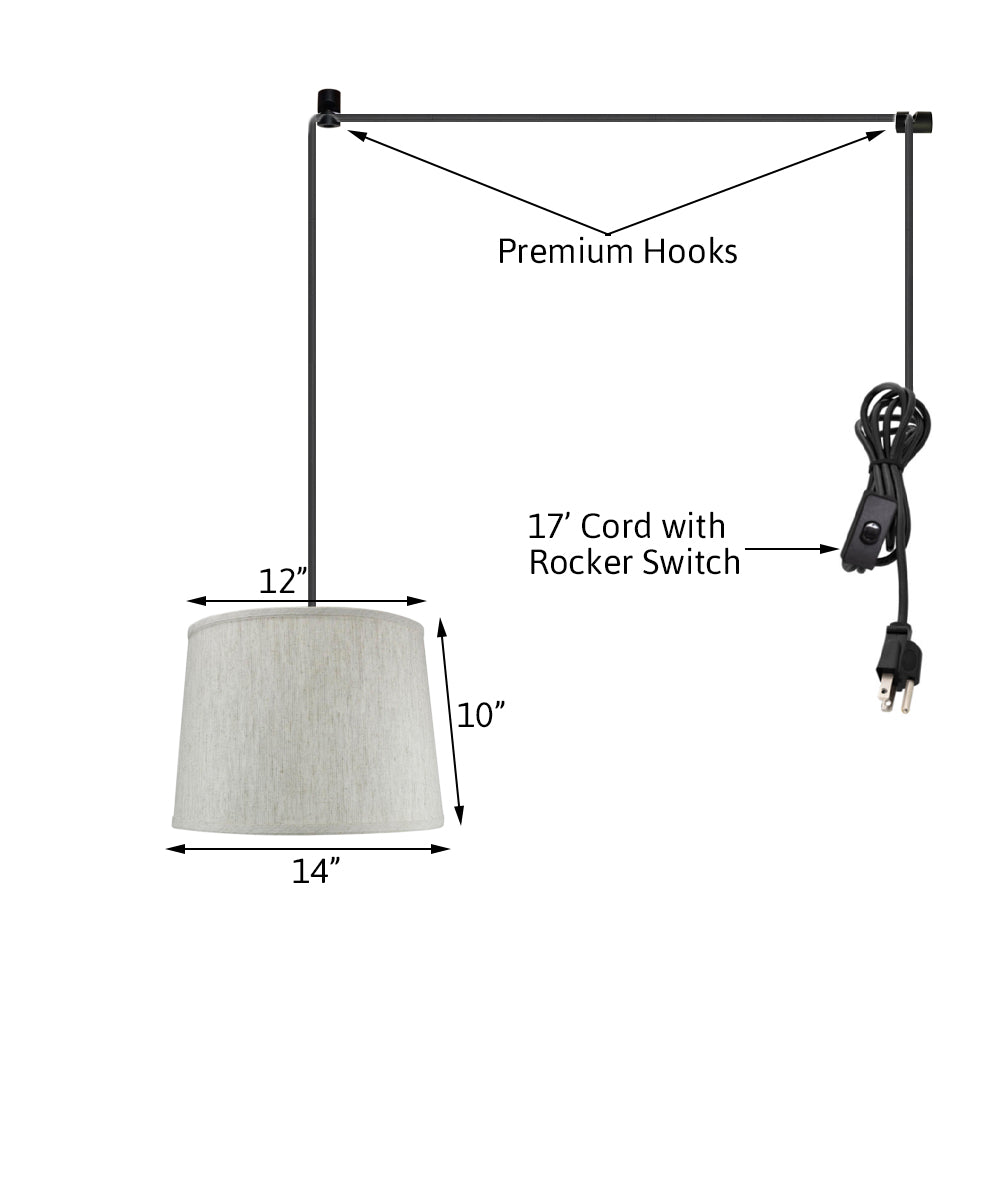 14"W 1 Light Swag Plug-In Pendant  Textured Oatmeal Shade Black Cord