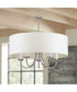 Drum Shade 5-Light White Textured Linen Shade Farmhouse Chandelier Light Brushed Nickel