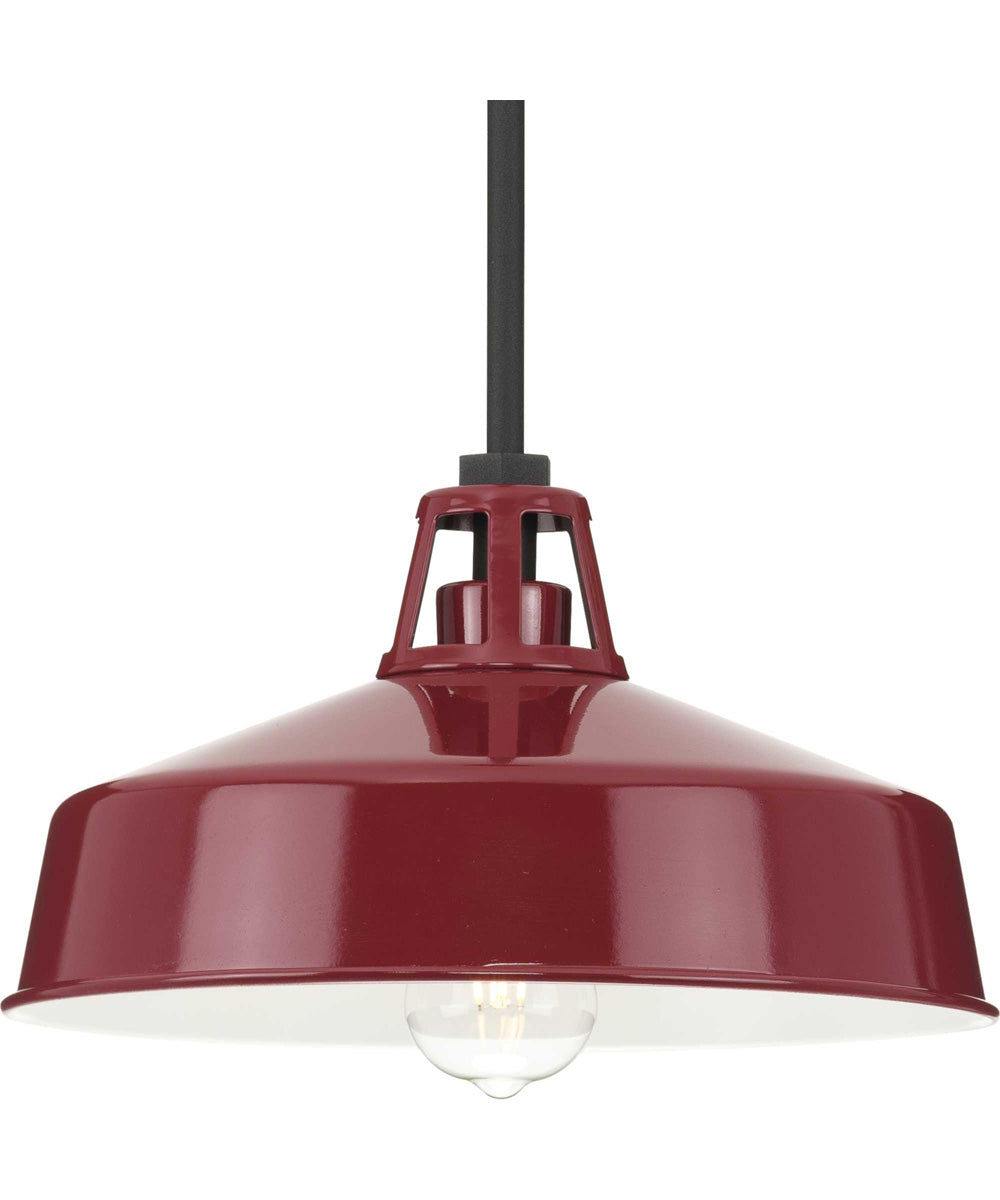 Cedar Springs  1-Light Textured Black Metal Shade Farmhouse Outdoor Hanging Light Red