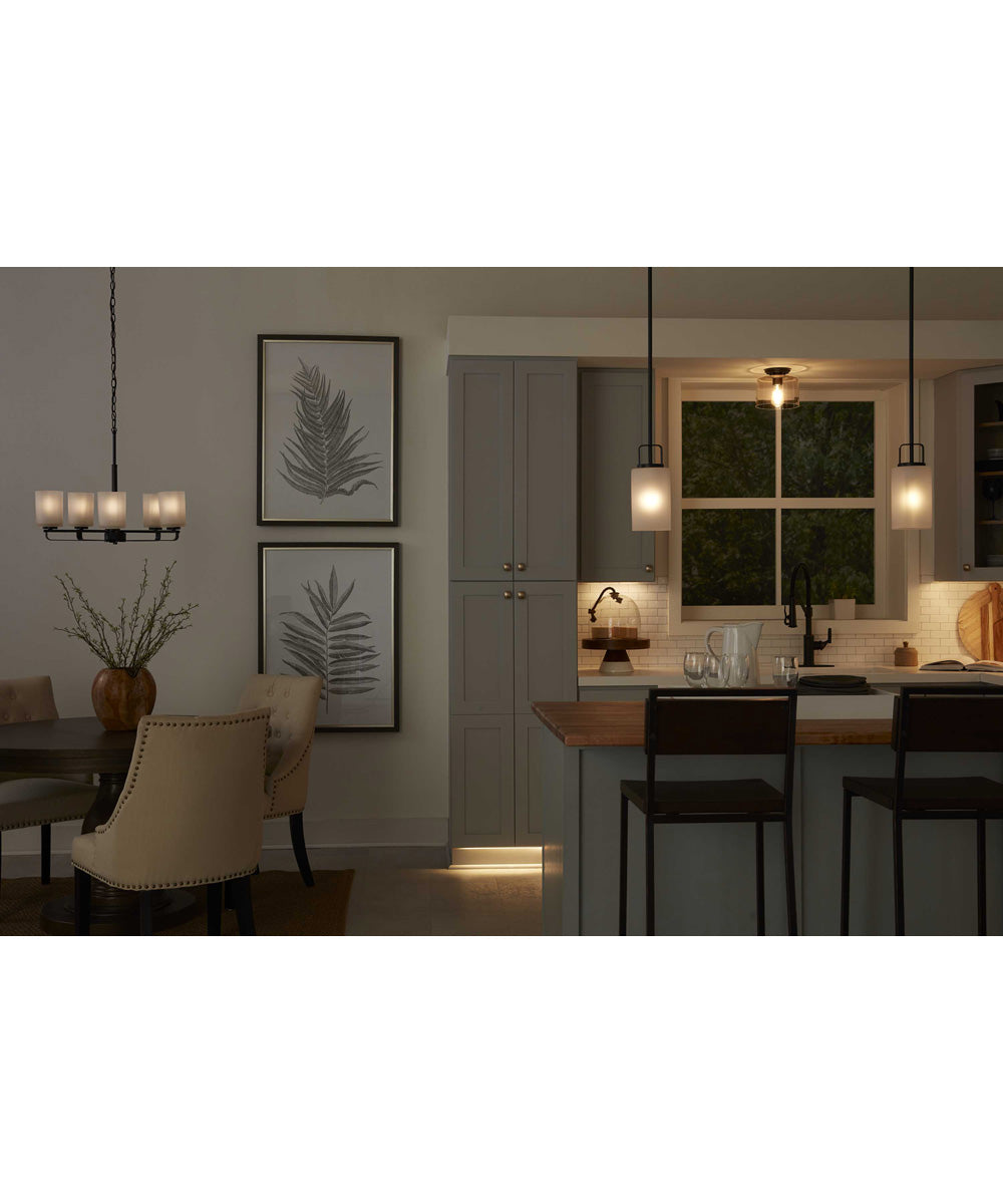 League 1-Light Etched Glass Modern Farmhouse Mini-Pendant Hanging Light Matte Black