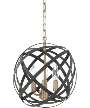 Axis 3-Light Pendant In Aged Brass And Black