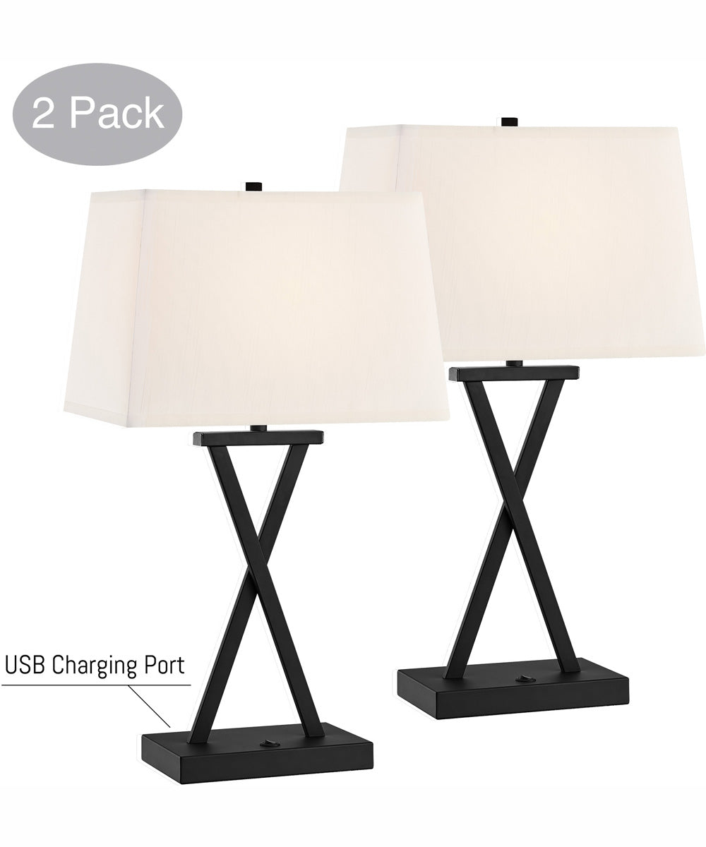 Maisie 2-Light 2 Pack-Table Lamp Black/Fabric Shade With Usb