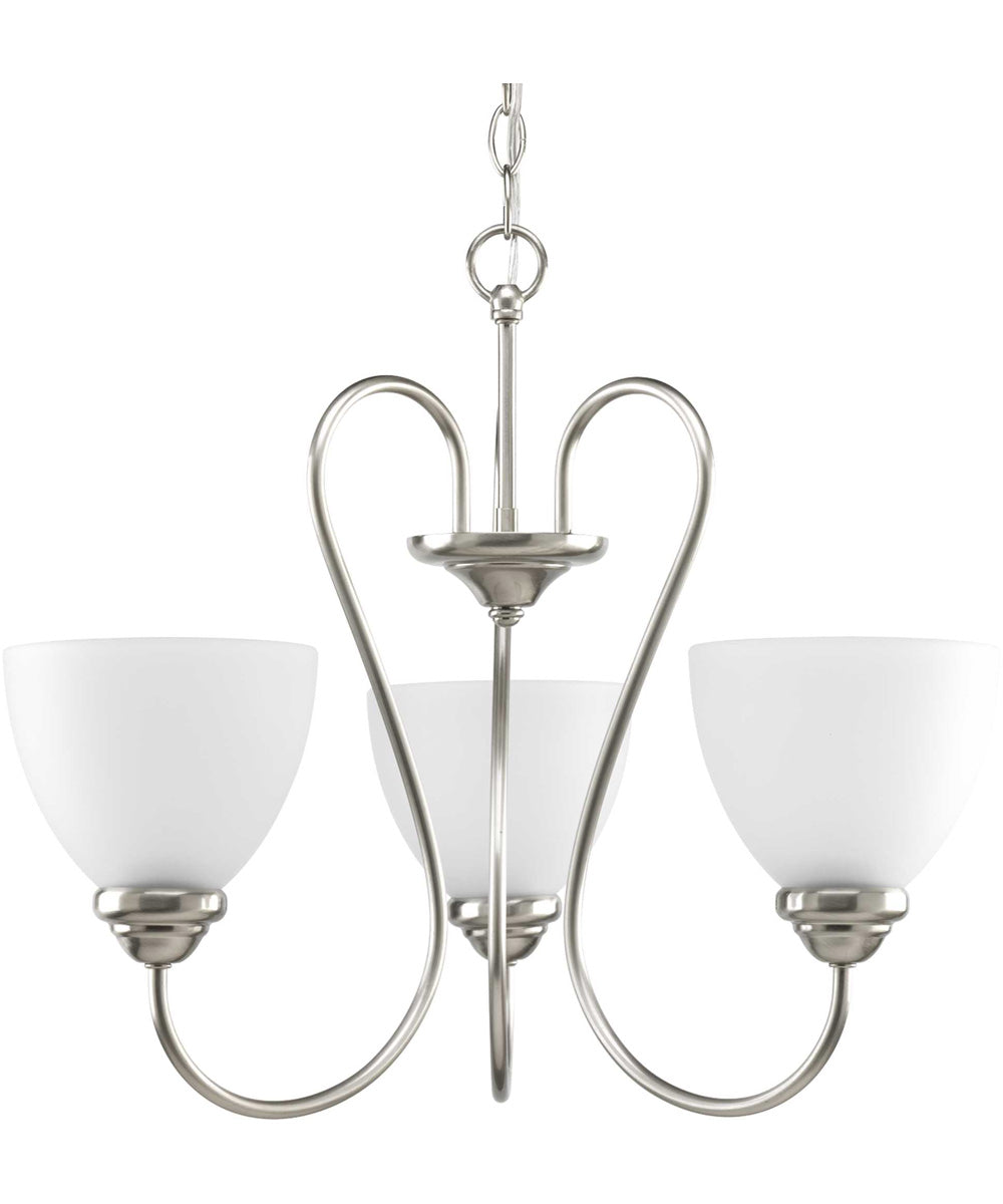 Heart 3-Light Etched Glass Farmhouse Chandelier Light Brushed Nickel