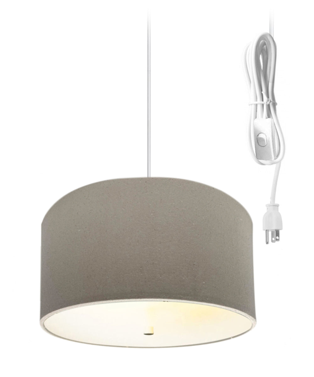 2 Light Swag Plug-In Pendant 14"w Light Oatmeal with Diffuser, White Cord