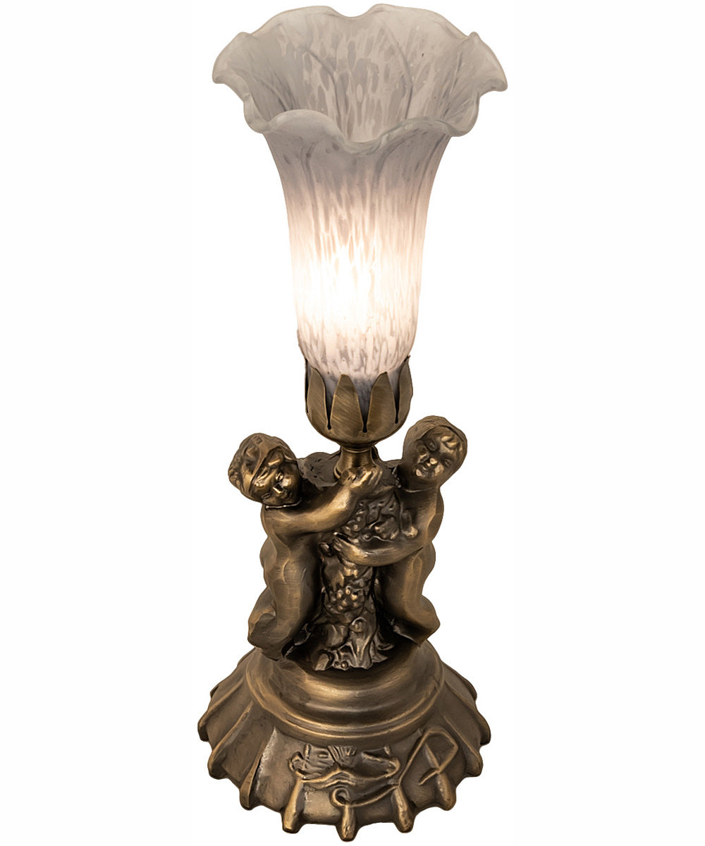 13" High Gray Tiffany Pond Lily Twin Cherub Accent Lamp