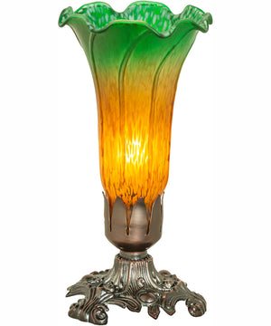 7.5" High Amber/Green Tiffany Pond Lily Victorian Accent Lamp