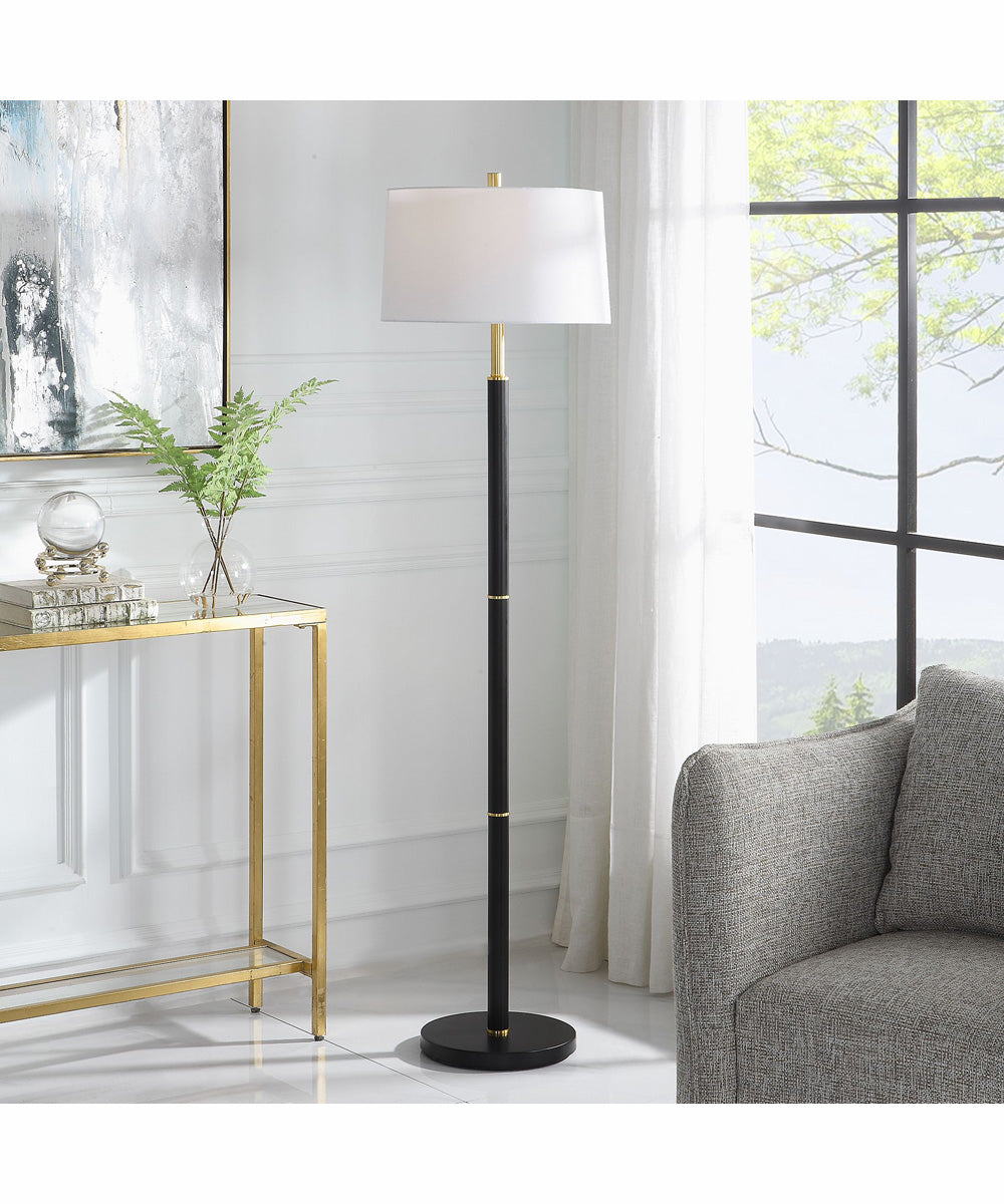 62"H 1-Light Floor Lamp Metal in Black and Gold with a Round Shade