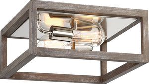 13"W Bliss 2-Light Close-to-Ceiling Driftwood / Polished Nickel Accents