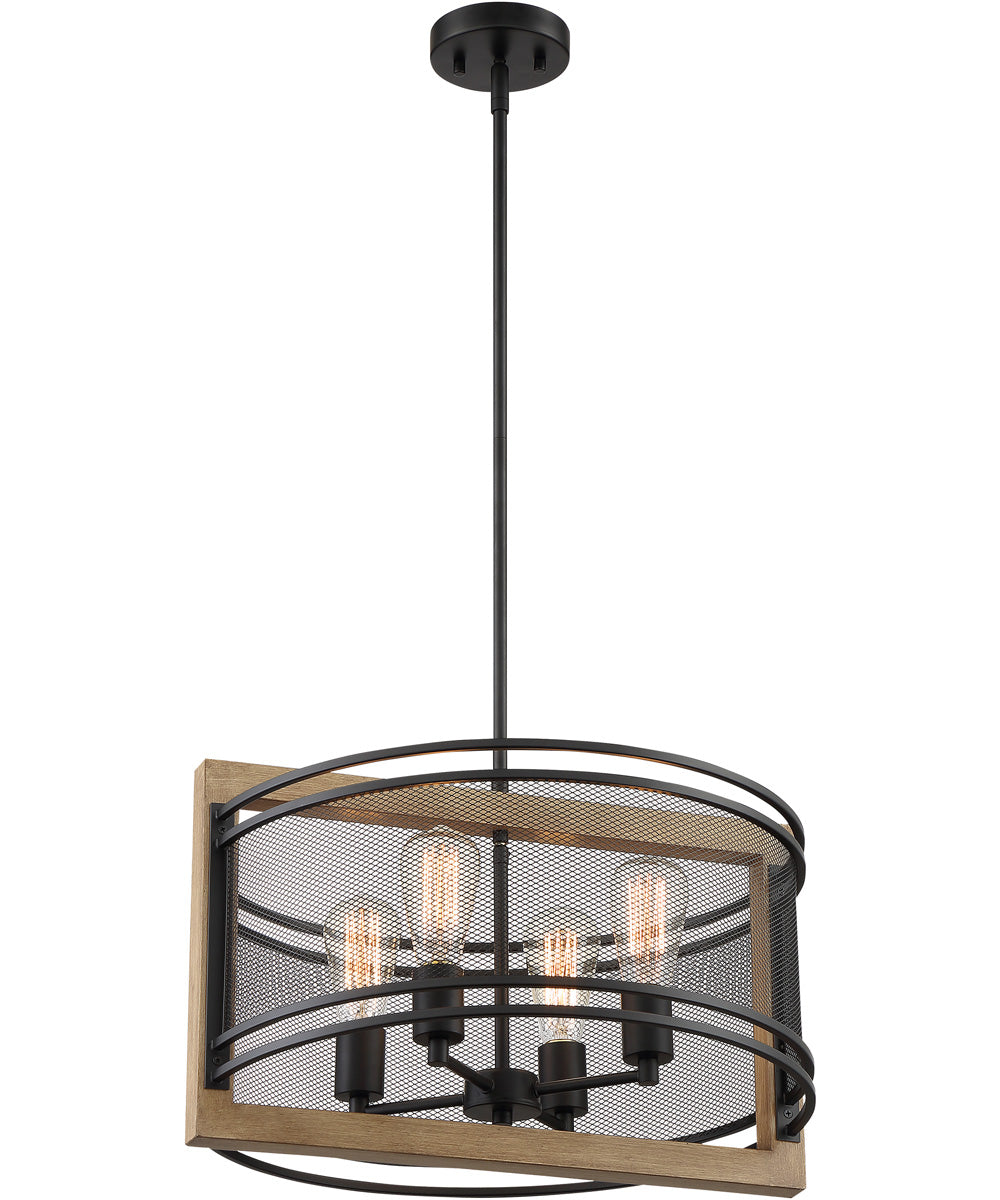 20"W Atelier 4-Light Pendant Black / Honey Wood