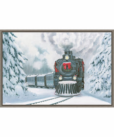 Framed Christmas Train by Wellington Studio Canvas Wall Art Print (33  W x 23  H), Sylvie Greywash Frame
