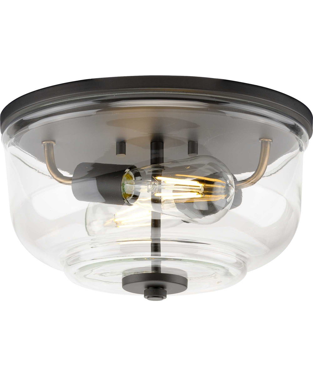 Rushton 2-Light Clear Glass Industrial Style Flush Mount Ceiling Light Graphite