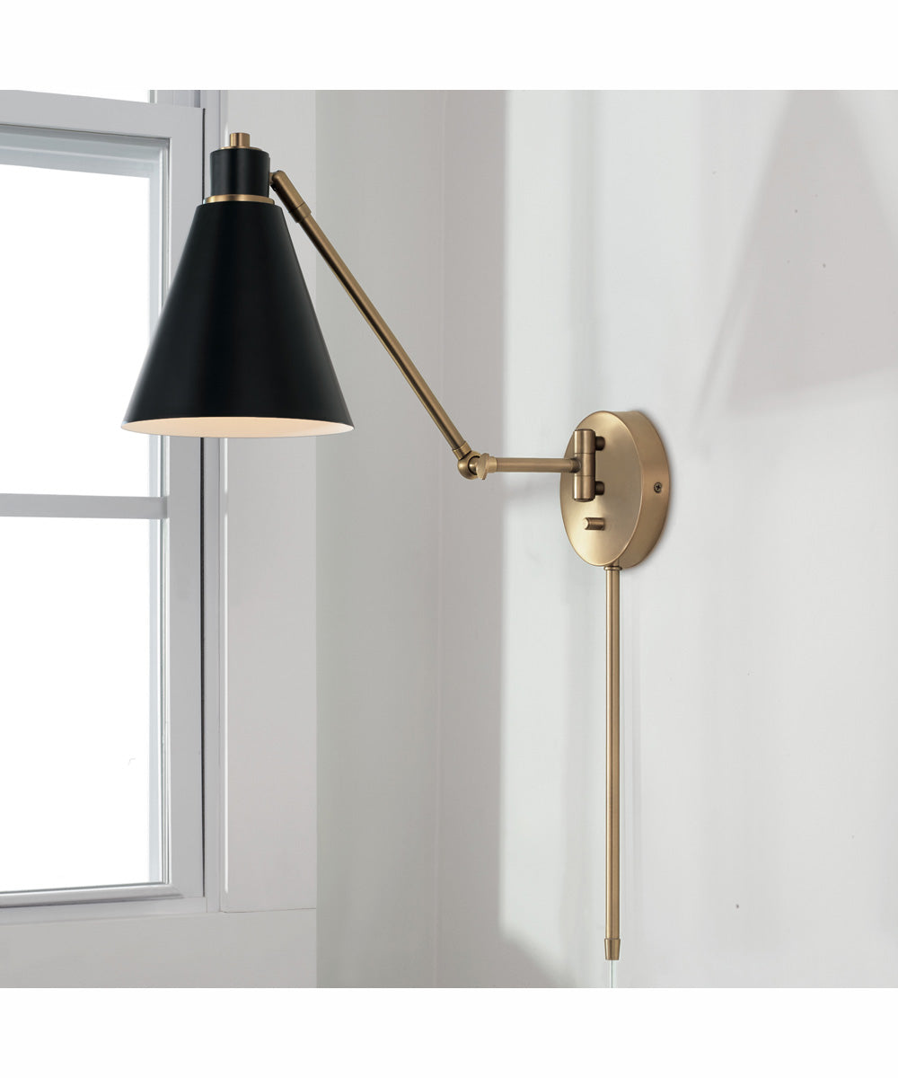 Bradley 1-Light Plug In Sconce Aged Brass and Black, 7"W