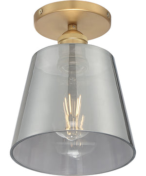 7"W Motif 1-Light Close-to-Ceiling Brushed Brass / Smoked Glass
