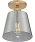 7"W Motif 1-Light Close-to-Ceiling Brushed Brass / Smoked Glass