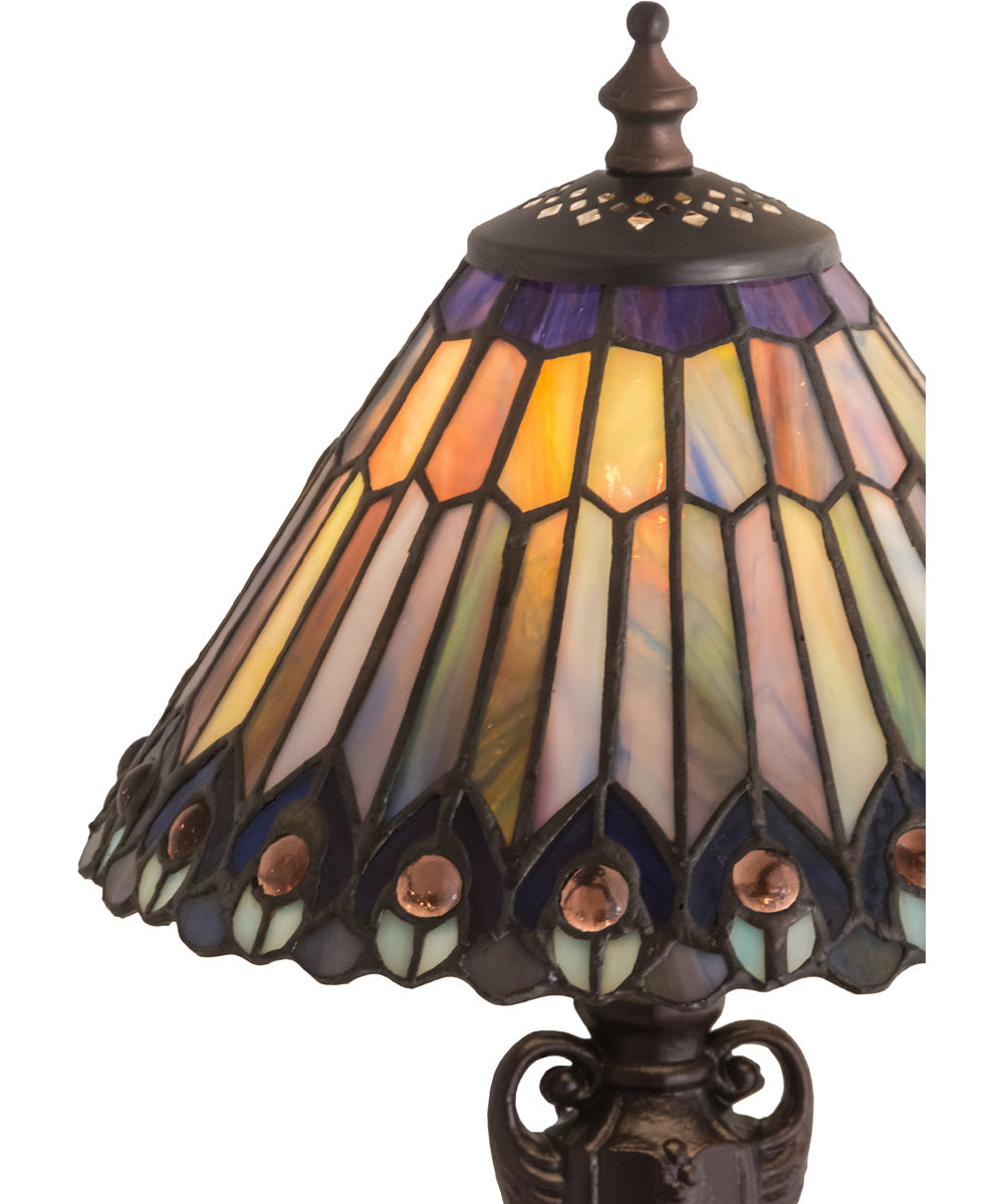 13" High Tiffany Jeweled Peacock Accent Lamp
