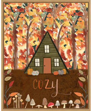 Framed Cozy Fall Cabin by Katie Doucette Canvas Wall Art Print (23  W x 28  H), Sylvie Maple Frame