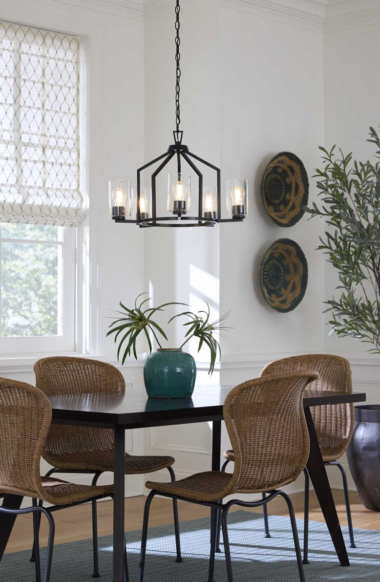 Luminaire Suspendu 20 Black Modern Drum Chandelier 6-Light