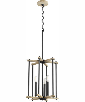 Silva 3-light Entry Foyer Hall Chandelier Textured Black w/ Weathered Oak Finish