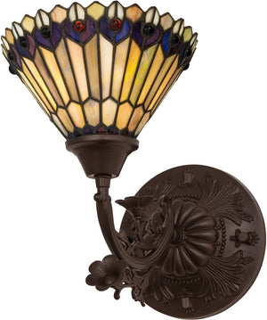 8"W Tiffany Jeweled Peacock Wall Sconce