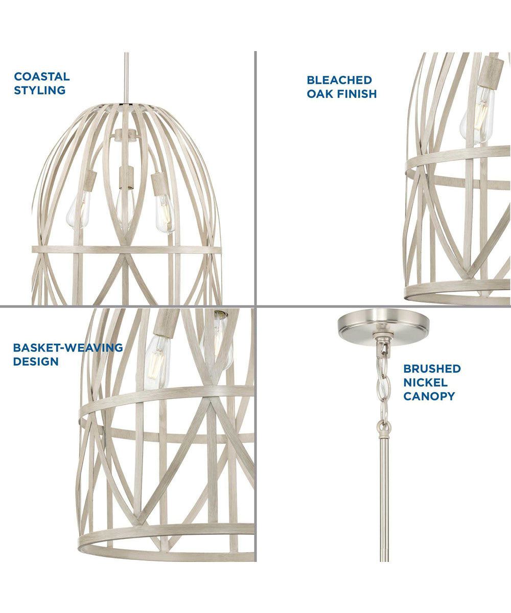 Chastain 3-Light Basket Farmhouse Pendant Light Bleached Oak