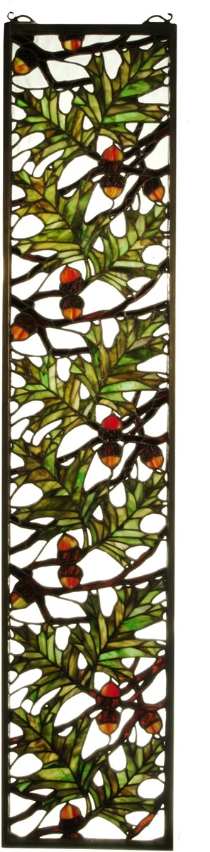 42"H x 9"W Acorn & Oak Leaf Stained Glass Window