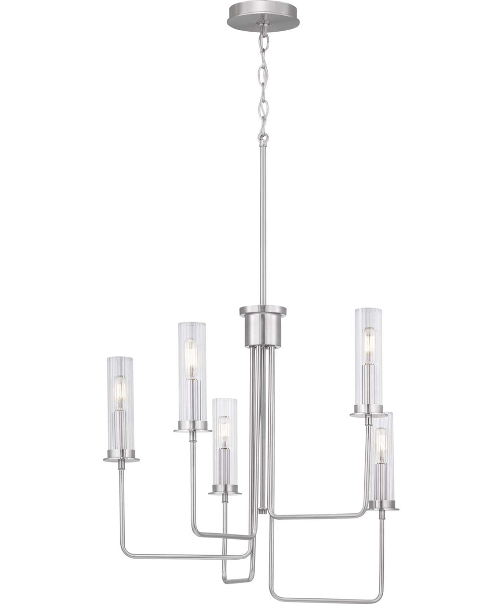 Rainey 5-Light Clear Fluted Ribbed Glass Modern Chandelier Light Brushed Nickel