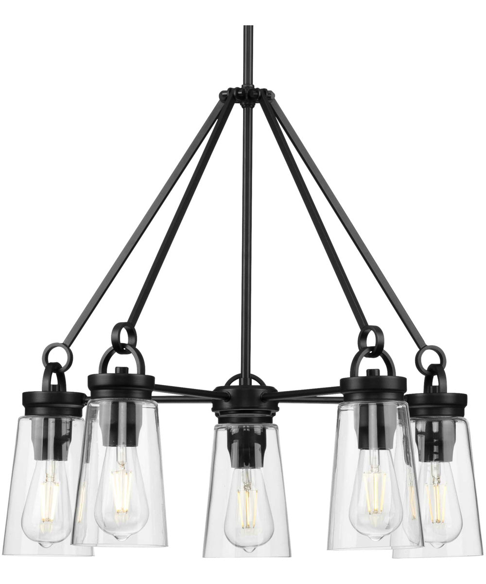 Stockbrace 5-Light Clear Glass Farmhouse Style Chandelier Light Matte Black