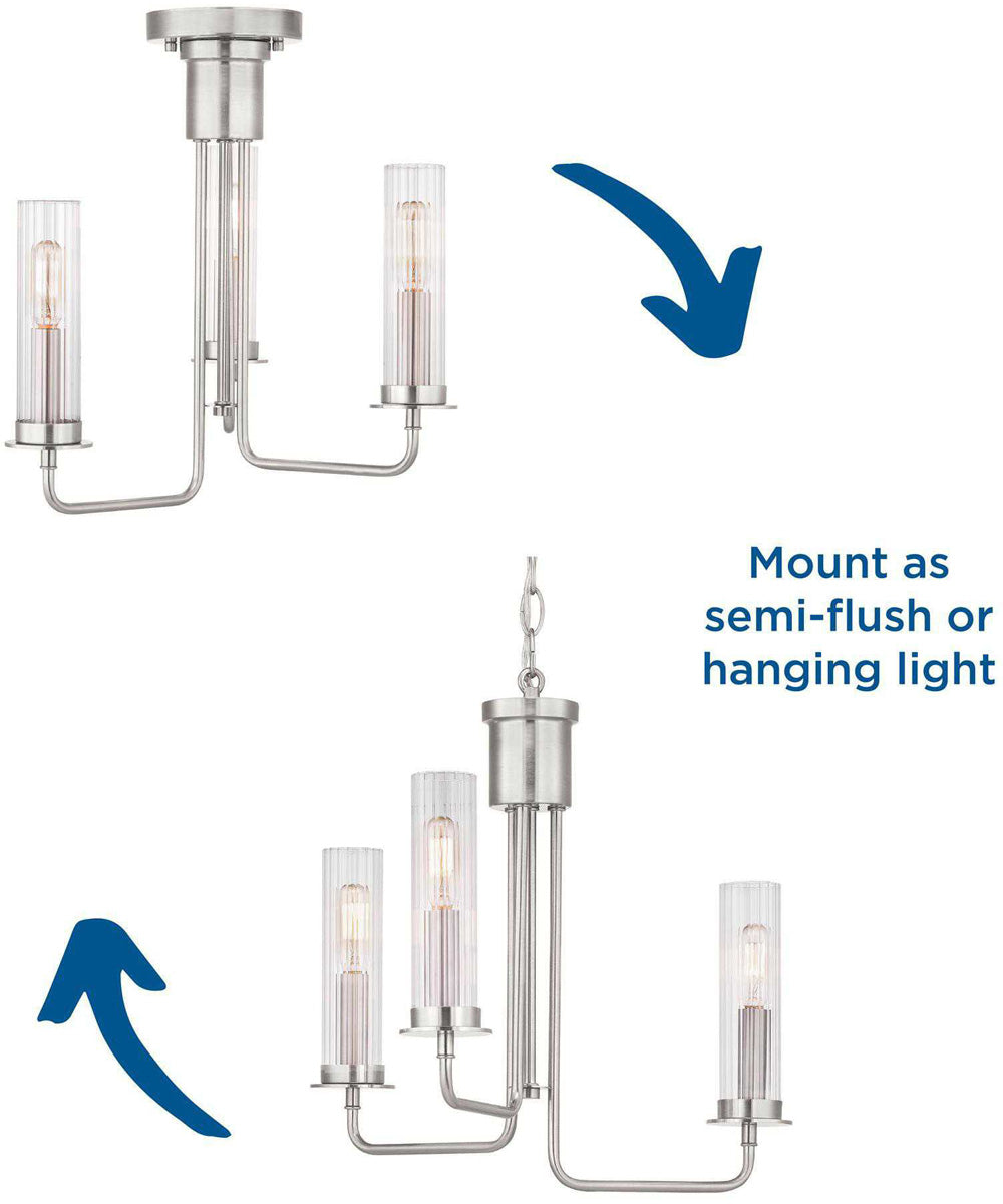 Rainey 3-Light. Semi-Flush Convertible Brushed Nickel