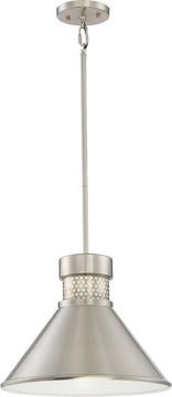14"W Doral 1-Light Pendant Brushed Nickel / White Accents