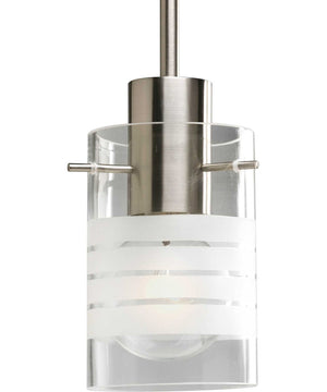 Modern Pendant 1-Light Clear Etched Glass Mini-Pendant Light Brushed Nickel