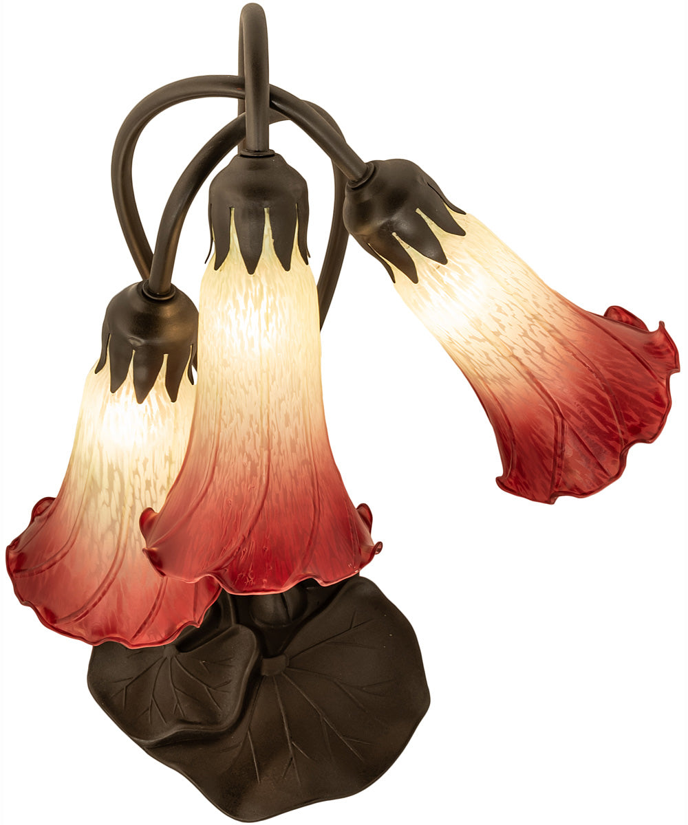 16" High Seafoam/Cranberry Tiffany Pond Lily 3 Light Accent Lamp