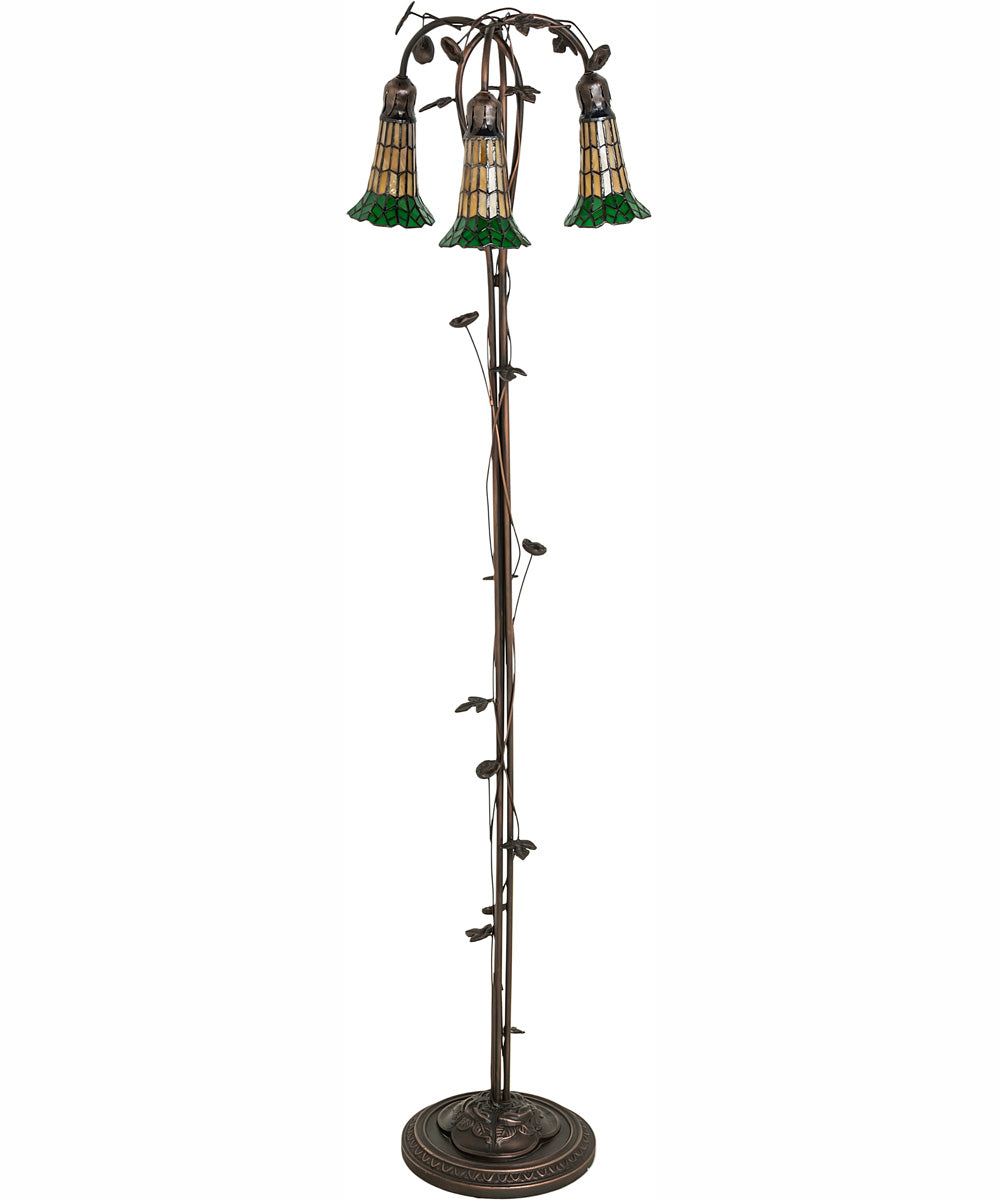 58" High Stained Glass Pond Lily 3 Light Floor Lamp