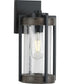 Whitmire  1-Light with Aged Oak Accents Clear Seeded Glass Farmhouse Outdoor Wall Lantern Light Matte Black