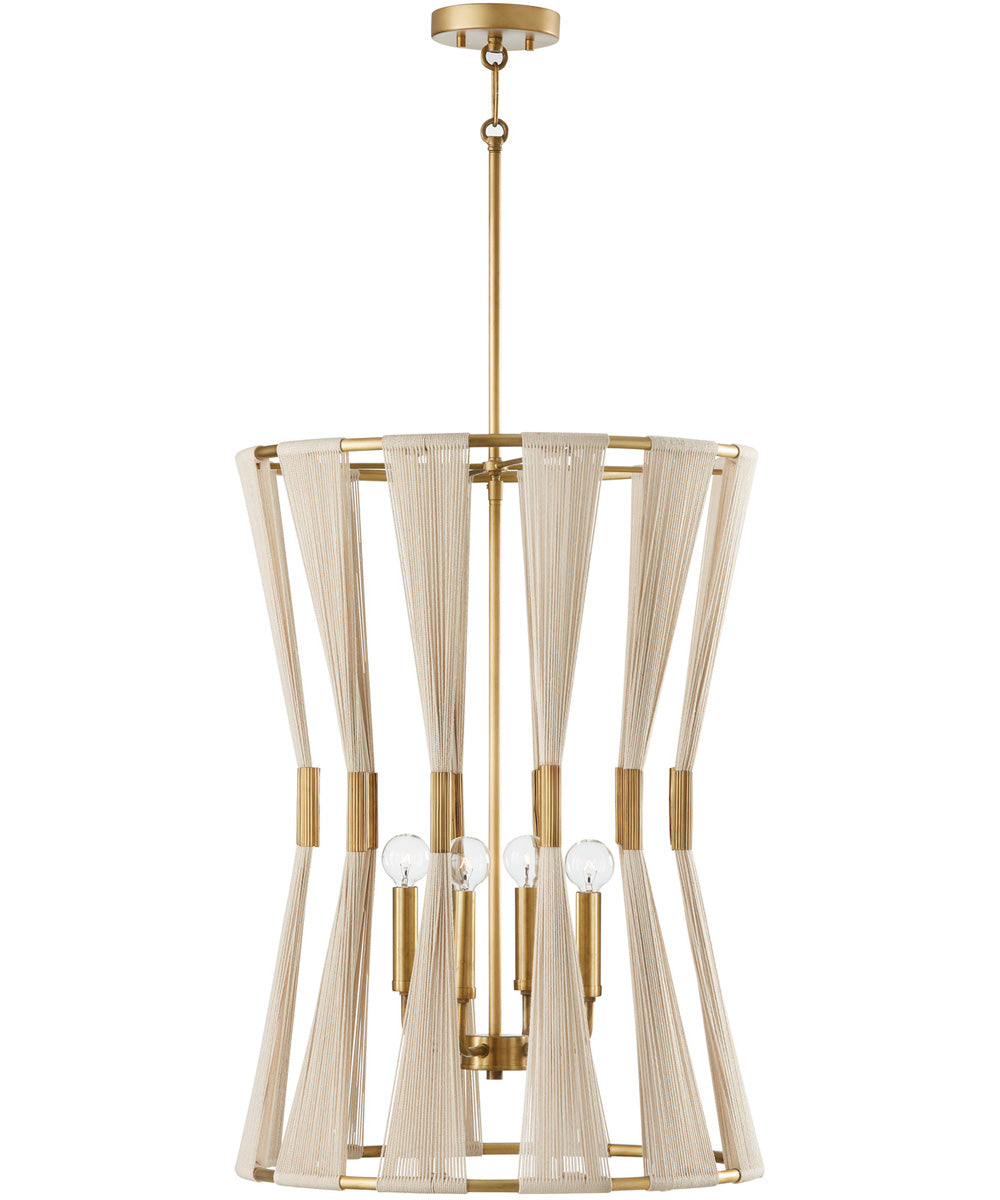 Bianca 4-Light Foyer Bleached Natural Rope and Patinaed Brass