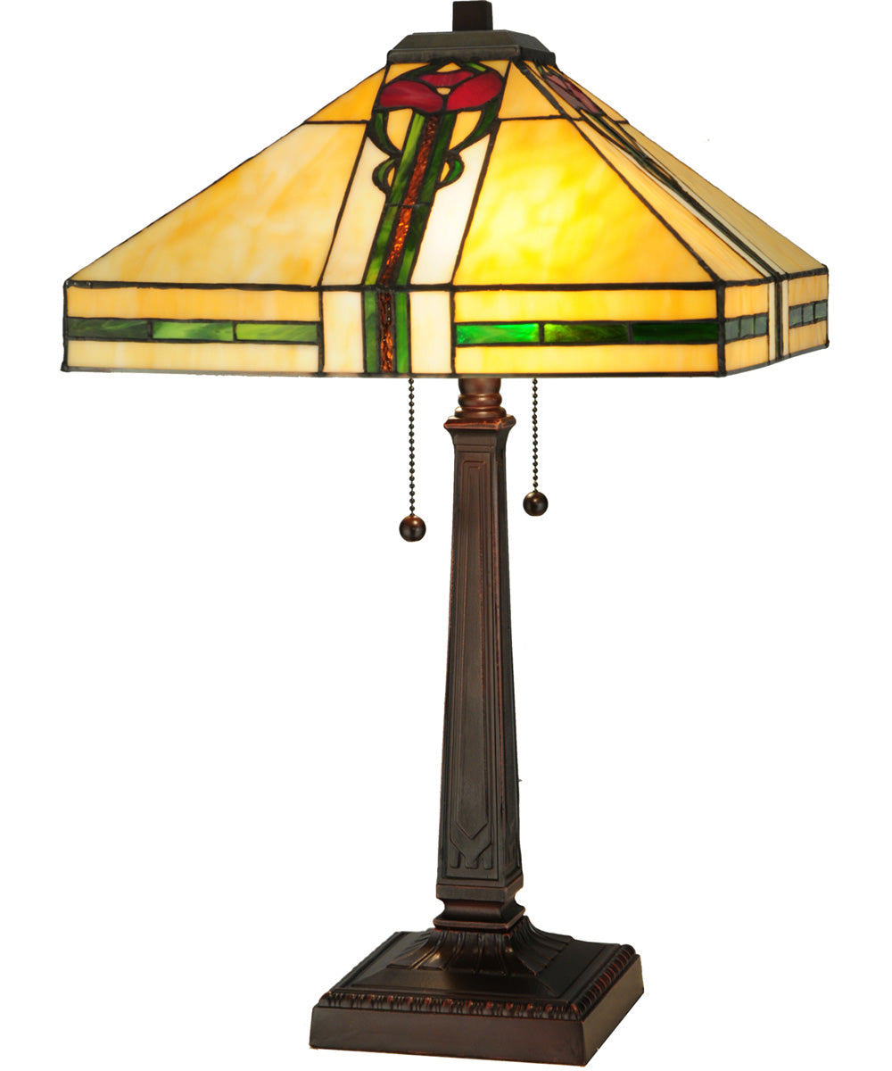 23"H Parker Poppy  2-Light Tiffany Table Lamp Brown