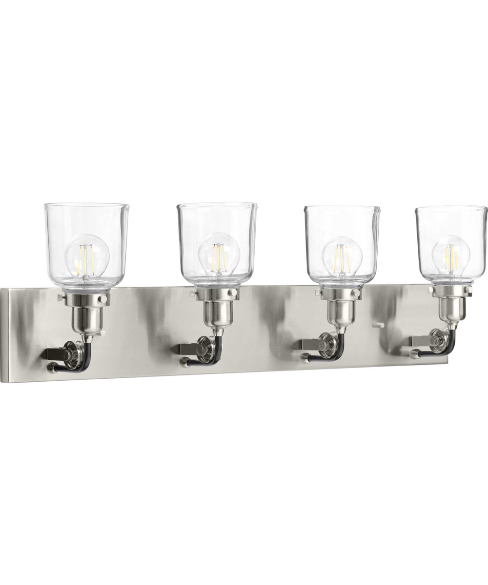 Rushton 4-Light Clear Glass Farmhouse Bath Vanity Light Brushed Nickel