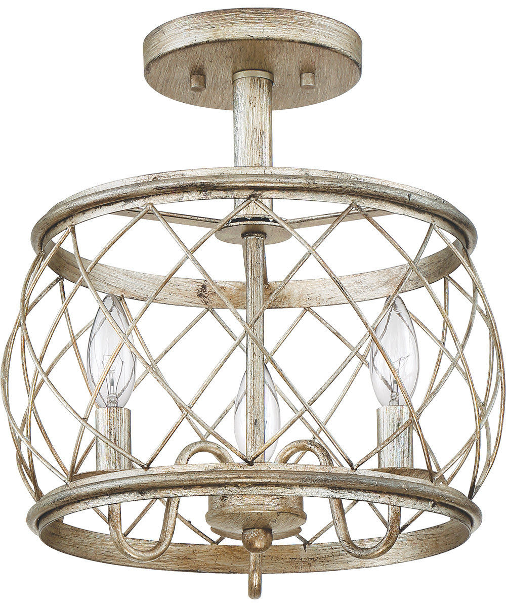 Dury Medium 3-light Semi Flush Mount Century Silver Leaf