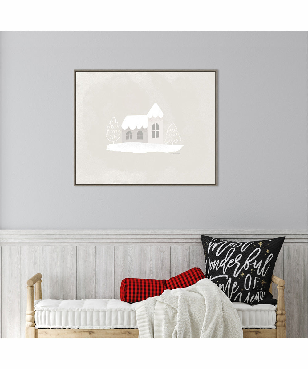 Framed Winter Cottage by Kyra Brown Canvas Wall Art Print (28  W x 23  H), Sylvie Greywash Frame