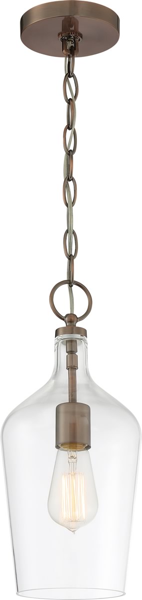 7"W Hartley 1-Light Pendant Antique Copper / Clear