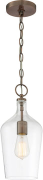 7"W Hartley 1-Light Pendant Antique Copper / Clear