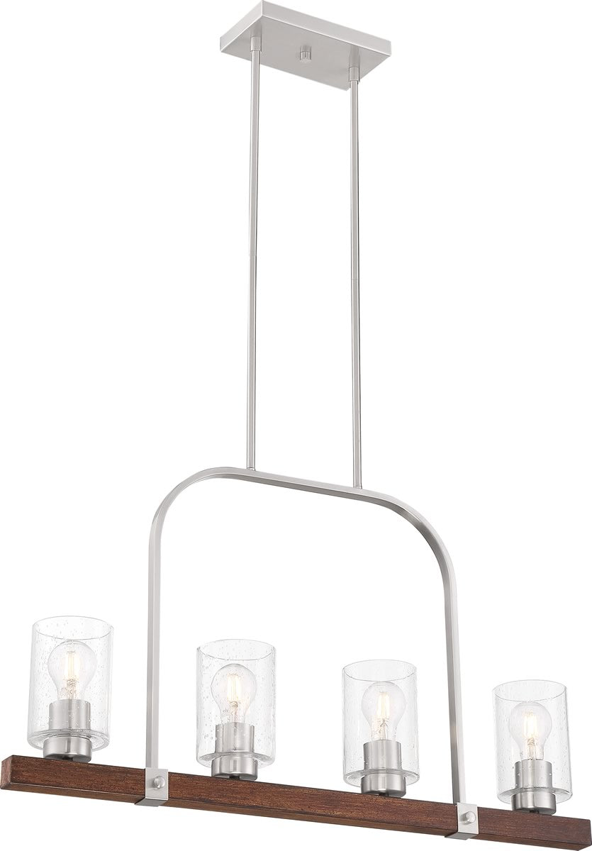 32"W Arabel 4-Light Pendant Brushed Nickel / Nutmeg Wood
