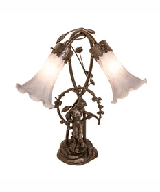 17" High Gray Tiffany Pond Lily 2 Light Trellis Girl Accent Lamp
