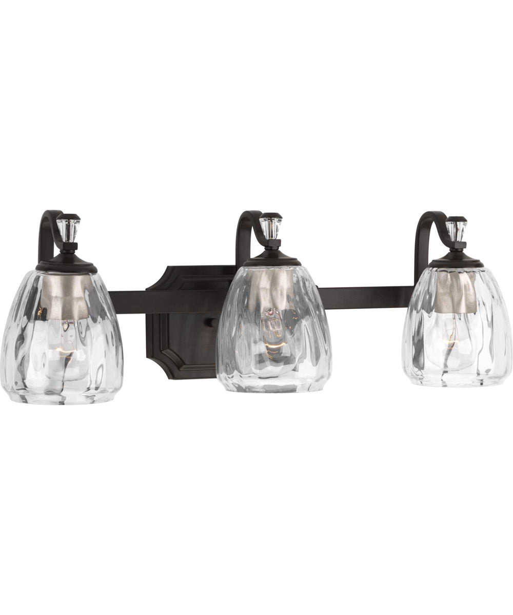 Anjoux 3-Light Clear Water Glass Luxe Bath Vanity Light Antique Bronze