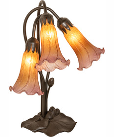 16" High Amber/Purple Tiffany Pond Lily 3 Light Accent Lamp