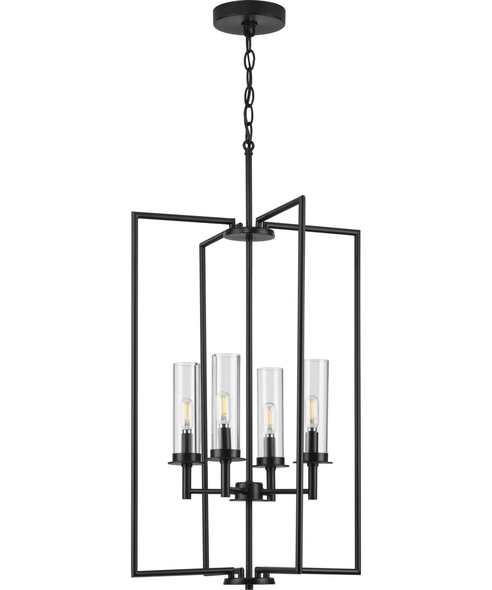 Kellwyn 4-Light Clear Glass Transitional Style Foyer Pendant Light Matte Black