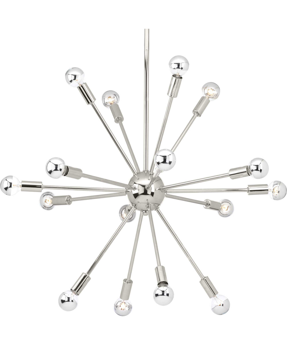Ion Sixteen-Light Mid-Century Modern Chandelier Light Polished Nickel