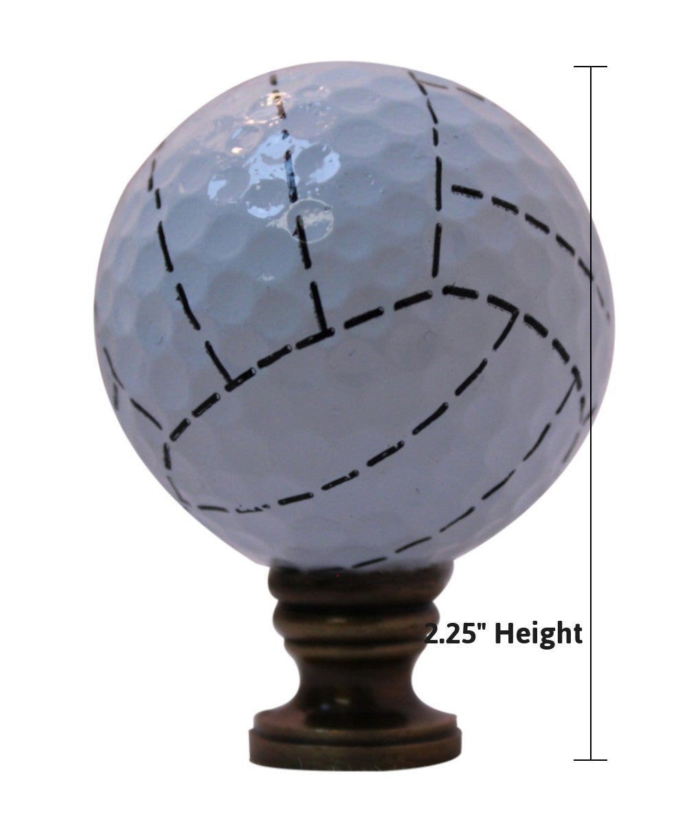 2"H Volleyball Lamp Finial White with Black Stripes